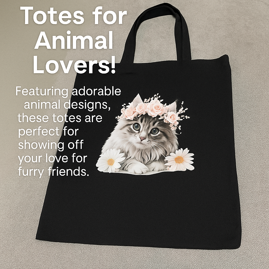 Floral Crown Cat Tote Bag – Cute & Stylish for Animal Lovers