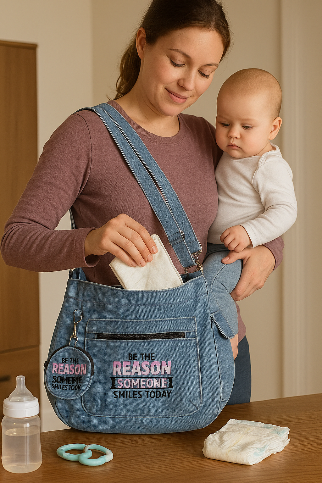 ✨ Be the Reason Someone Smiles Today – Denim Tote Bag ✨
