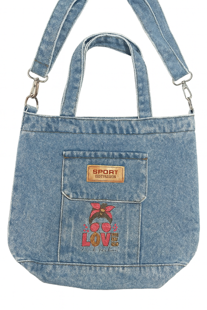 Denim Tote Bag – LOVE Design 💙