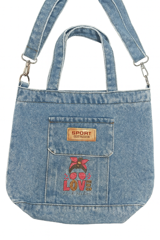 Denim Tote Bag – LOVE Design 💙