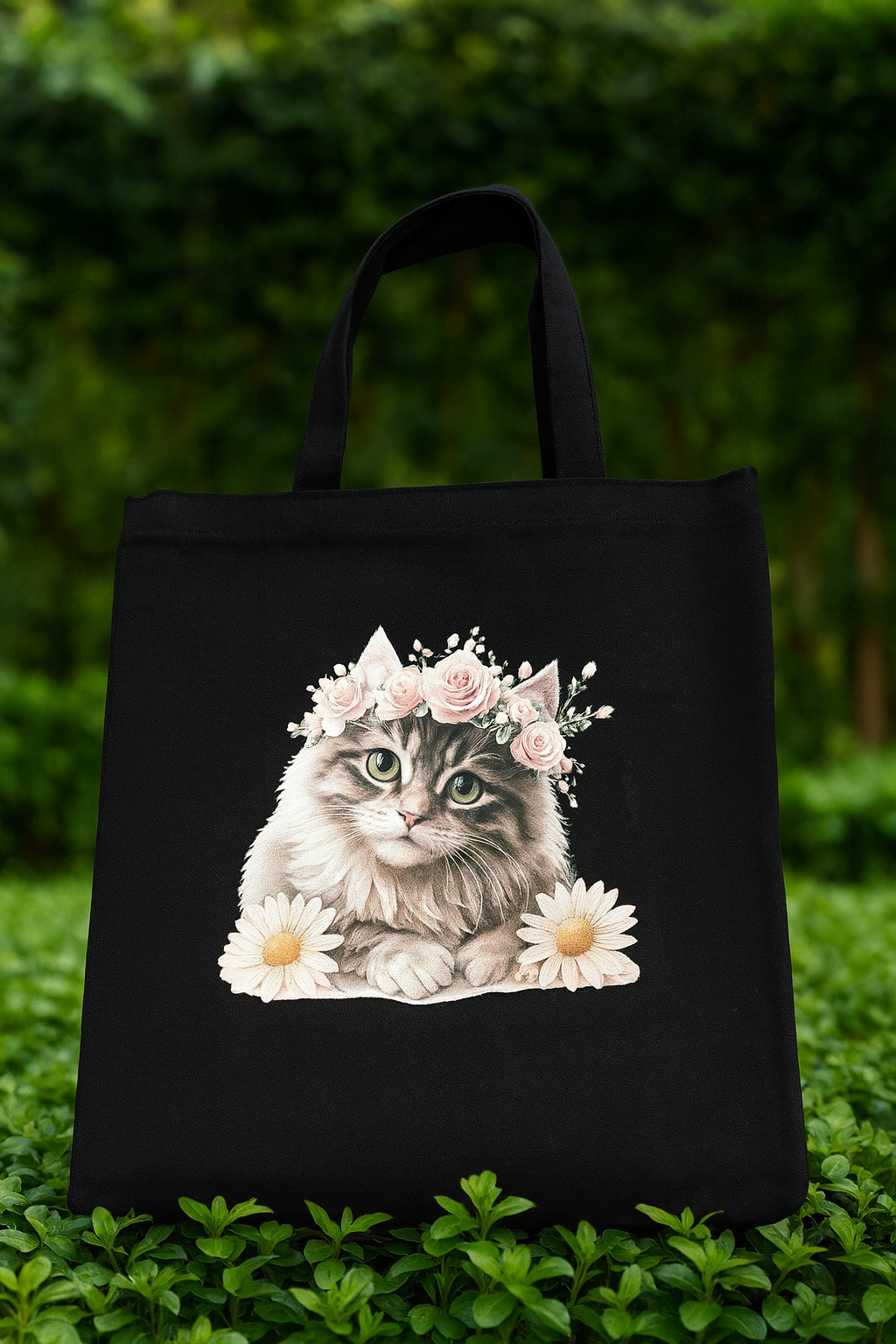 Floral Crown Cat Tote Bag – Cute & Stylish for Animal Lovers