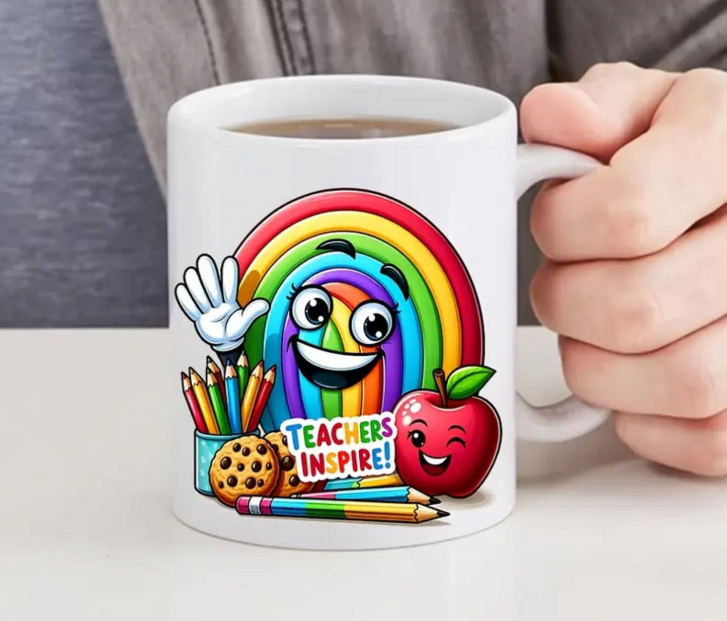 “Teacher Appreciation Mugs with Cute Printed Stickers