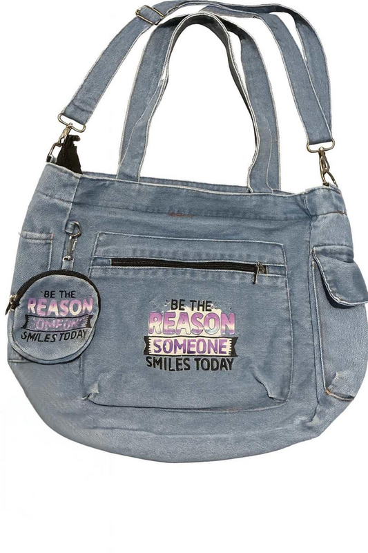 ✨ Be the Reason Someone Smiles Today – Denim Tote Bag ✨