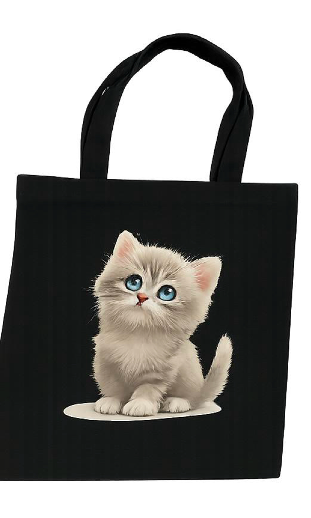 “Cute Grey Kitten Tote Bag – Reusable Cotton Bag for Cat Lovers”