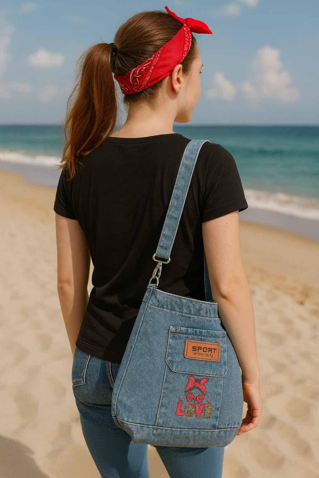 Denim Tote Bag – LOVE Design 💙